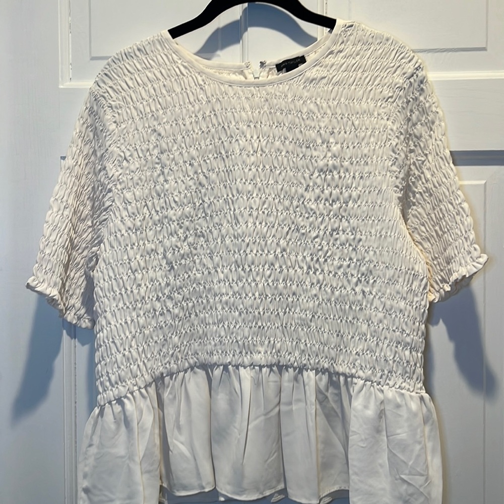 Ann Taylor White Pelham Ruched Top